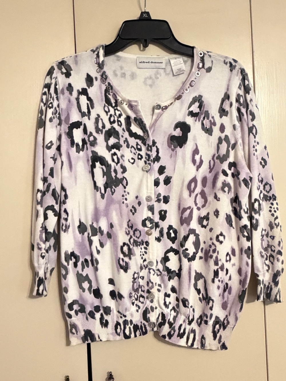 Alfred Dunner Lavender and Black Leopard Print Button-Front Top